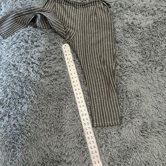 Very J Linen Blend Gray White Striped Drop Waist Ankle Pants Women’s Medium - Picture 4 of 9
